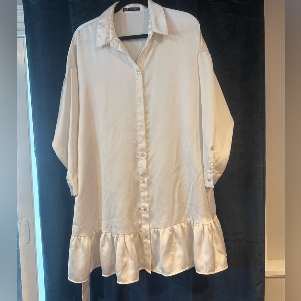 Zara White Button-Up Dress